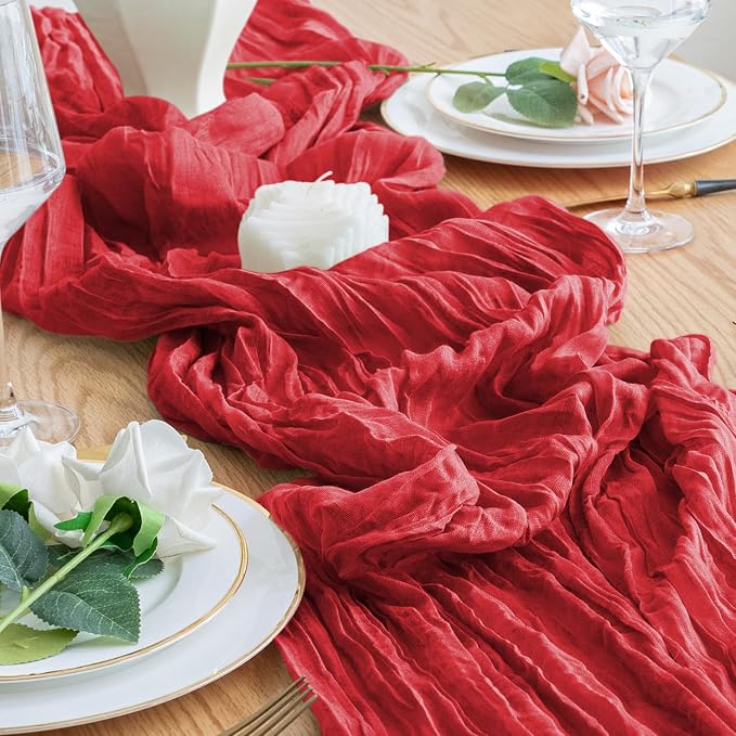 Cheesecloth Table Runner 10FT 2Pcs Red Boho Gauze Sheer Runners | Cheese Cloth - Image 5