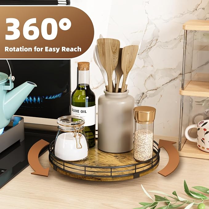 Lazy Susan Turntable Organizer for Table Top, 10’’ Round Wooden Lazy Susan for - Image 3