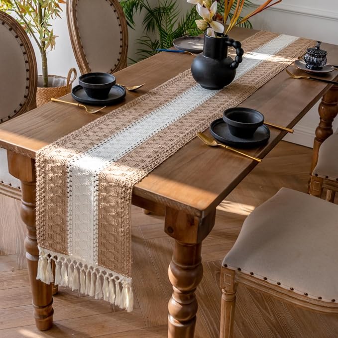 EMMTEEY Boho Table Runner with Tassels 72 Inches Long, Scratch & Heat Resistant - Image 4