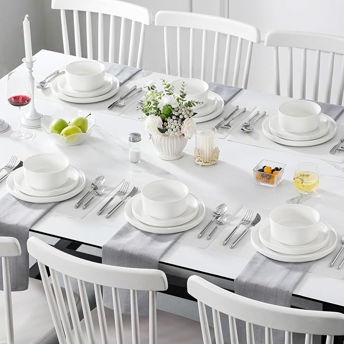 MALACASA 24 Pieces Porcelain Dinnerware Set, Modern White Dish Set - Image 6