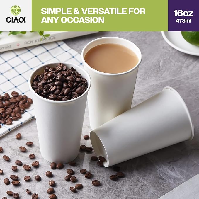 CIAO! 16oz White Paper Hot Cup, Disposable, 90mm Diameter 1 - Image 6