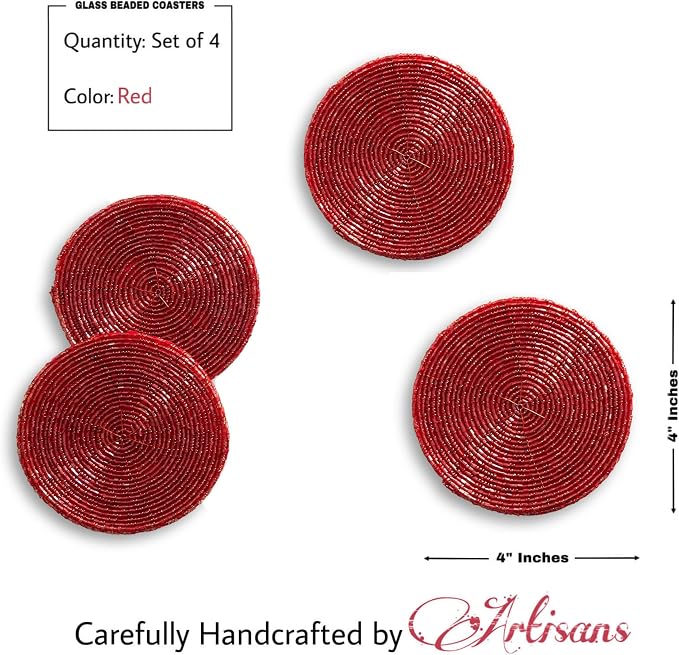 Handmade Beaded Coasters, Glass Bead Coasters in Red, Coffee Table Décor - Image 5