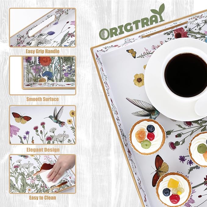 Serving Tray with Handles, Rectangular Plastic Tray 15.75x11.81 Inch, Wildflower - Image 7