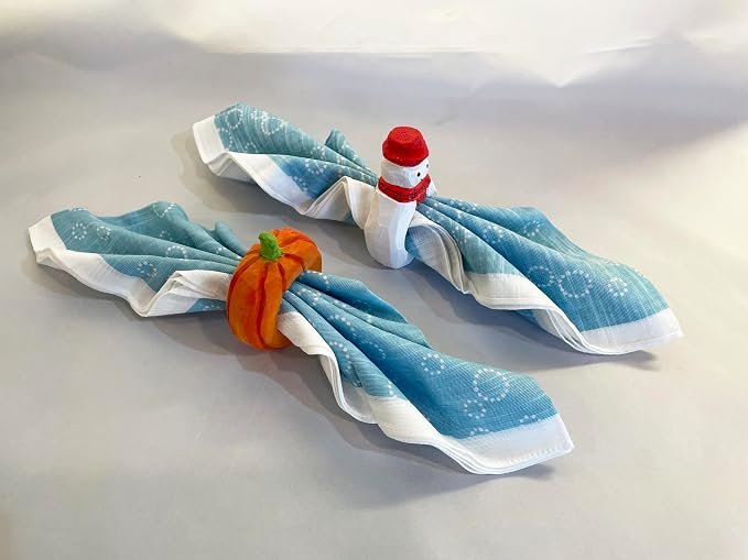 Set of 4 Hand-Carved Wooden Holiday Napkin Rings, Christmas Tree, Pumpkin & - Image 7