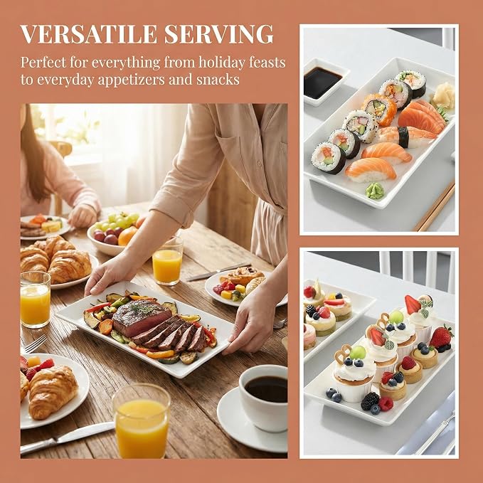 12" Serving Platters Set of 4, Ceramic Serving Tray, Stackable Large Party - Image 7