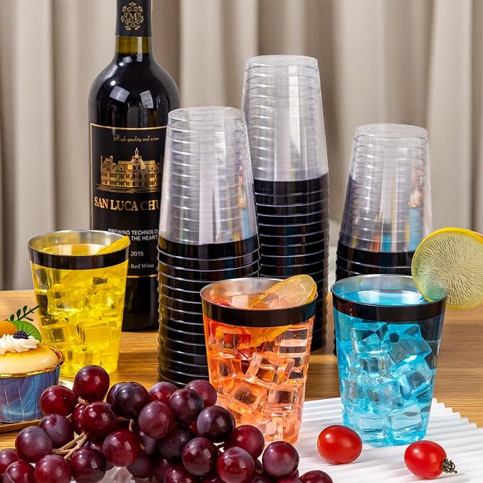 DaYammi 100 Pack Black Plastic Cups 10Oz Clear Disposable Cups - Image 2