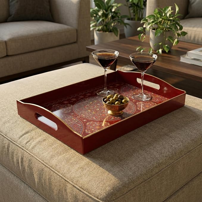Boho Red Decorative Tray, Serving Tray - Image 6