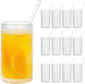 16oz Hobnail Drinking Glasses Set of 12, Vintage Large Capacity Embossed Clear by Unknown