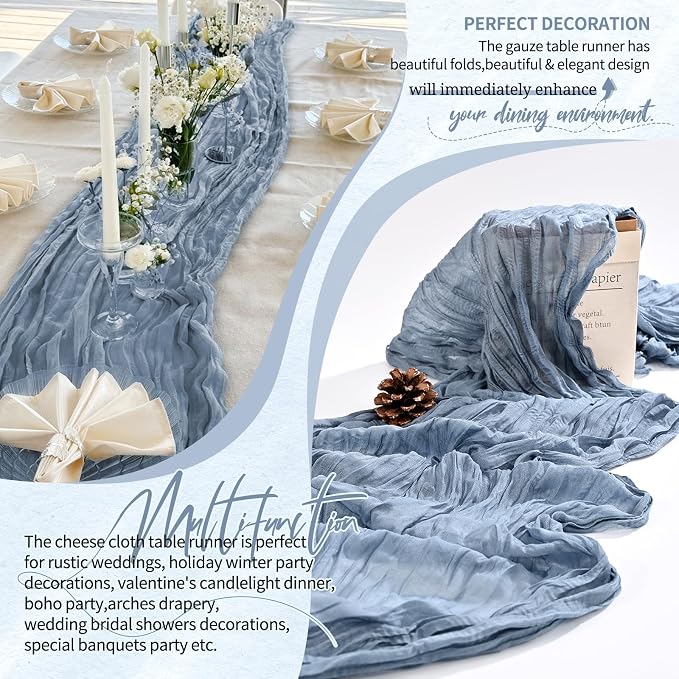 18 Pack Cheesecloth Table Runner 10FT Dusty Blue Table Runner Boho Gauze Cheese - Image 6