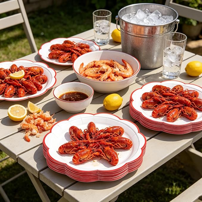 NatNarr 30 Pcs Red and White Paper Plates 9 Inch White Plates - Image 6