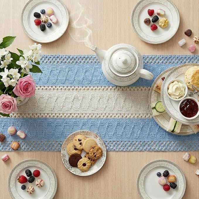 Artoid Mode Sky Blue Farmhouse Woven Table Runner 12x90 Inch | Holiday Rustic - Image 8