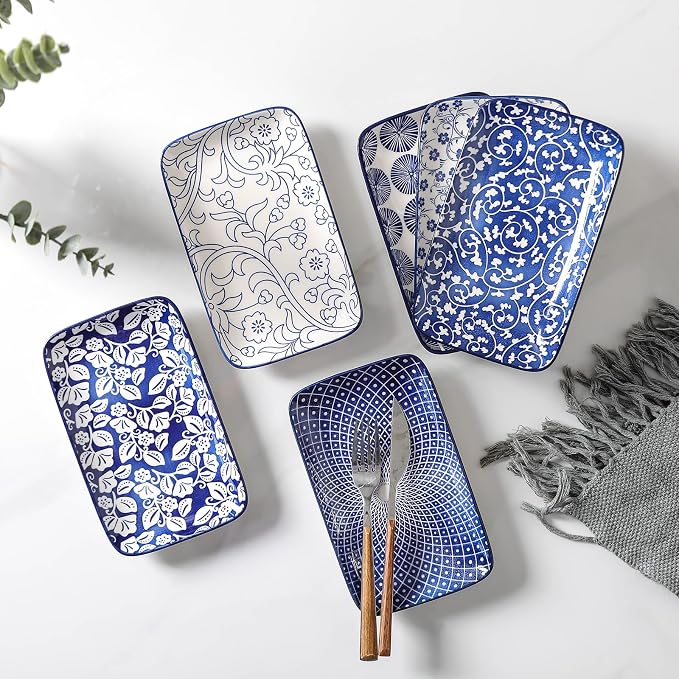 Selamica Ceramic Rectangular Salad Plates Set, Dinner Plate 9.4 Inch Dessert - Image 3