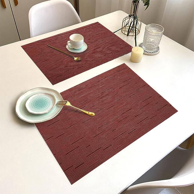 Red Vinyl Placemats Set of 12, Heat Resistant Table Placemats | 18x12 inch - Image 6