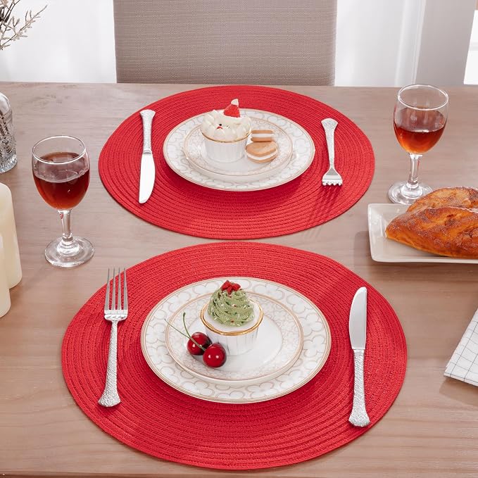 SHACOS 15 inch Round Placemats Set of 6 Braided Non Slip Washable Place Mats - Image 2