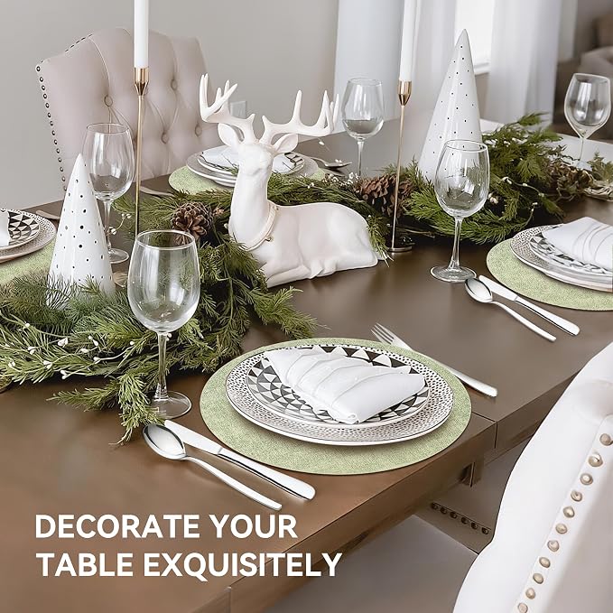 13" Round Placemats Set of 12, Reversible Faux Leather Heat Resistant Table Mats - Image 6