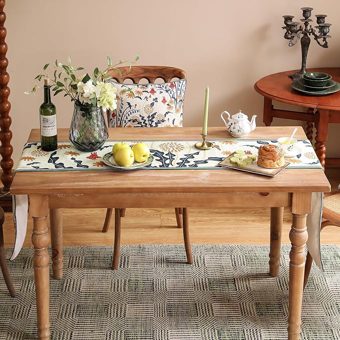 bilin gaier Designer French Linen Small Table Runner, Floral Pattern, Dining - Image 7