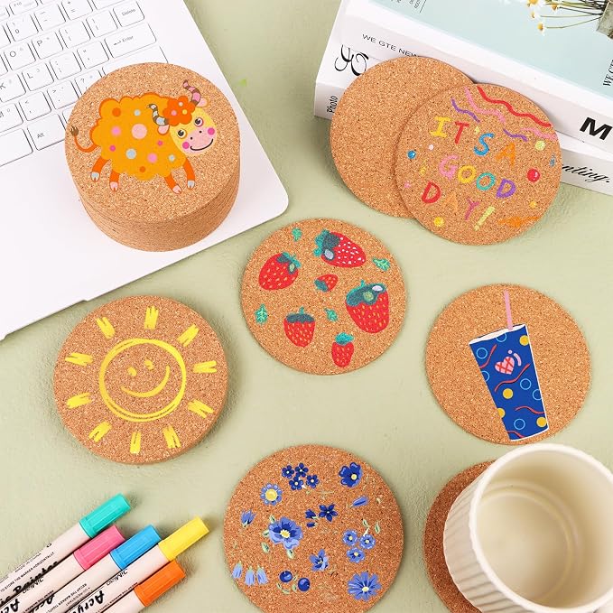 100 Pcs Cork Coasters for Drinks Thicken Blank Coasters DIY Crafts Absorbent - Image 4