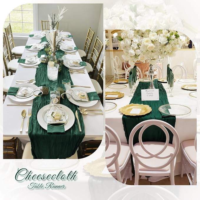 3 Pack Emerald Green Cheesecloth Table Runner, 17 x 108 inch, Semi Sheer Boho - Image 6