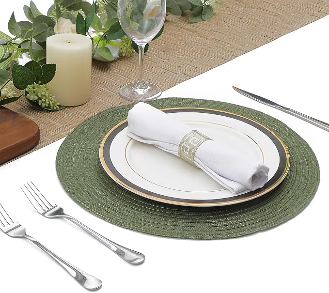 SHACOS Round Placemats Set of 12 Washable 15 inch Round Table Mats Cotton - Image 2