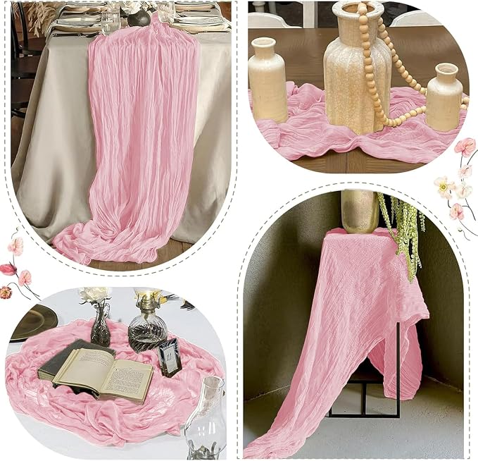 25 Pack Light Pink Cheesecloth Table Runner, 17 x 108 Inch, Semi-Sheer - Image 6