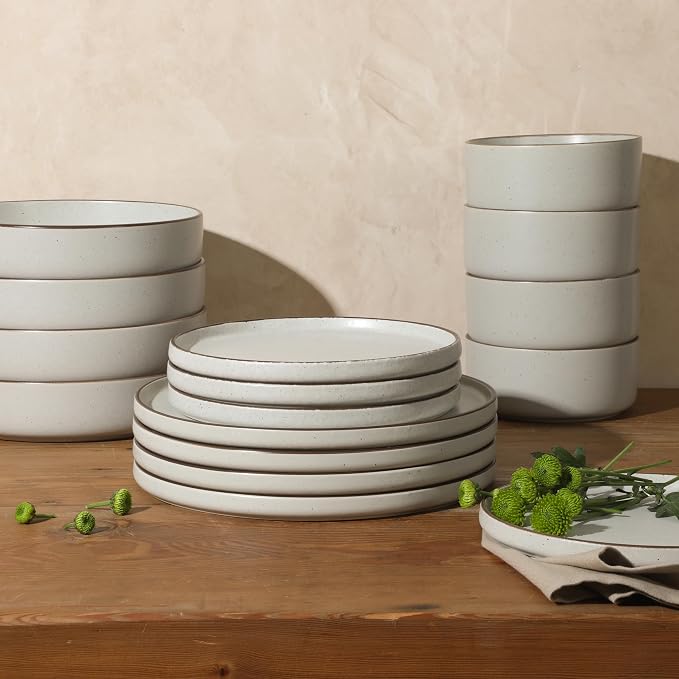Gibson Elite Gelston Stoneware Matte Reactive Glaze 16 Piece Plates and Bowl - Image 4