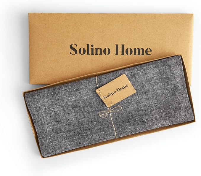 Solino Home 100% Pure Linen Dining Table Runner Black, Athena 14 x 90 in | - Image 5