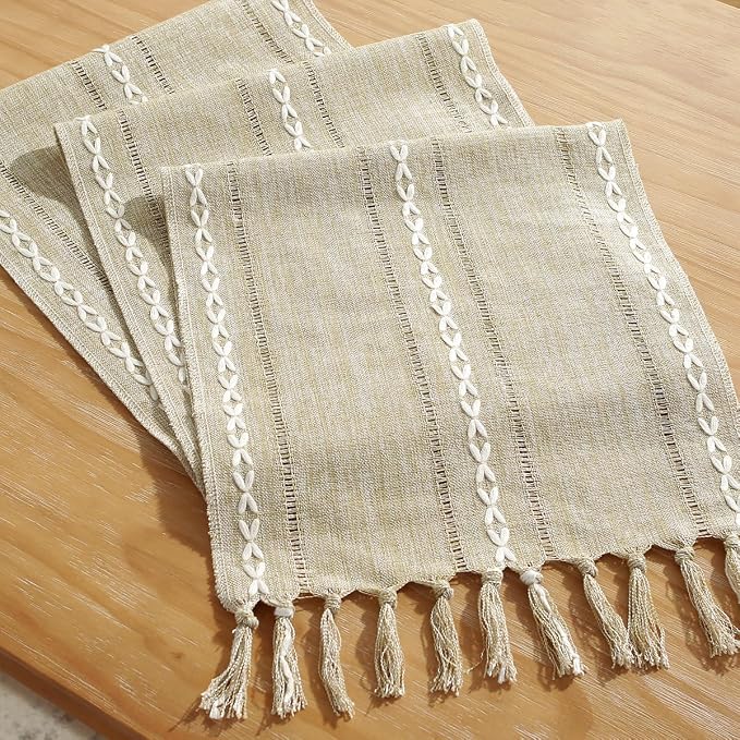 Wracra Rustic Linen Table Runner, Coffee Table Runners 36 inches Long | Raised - Image 3