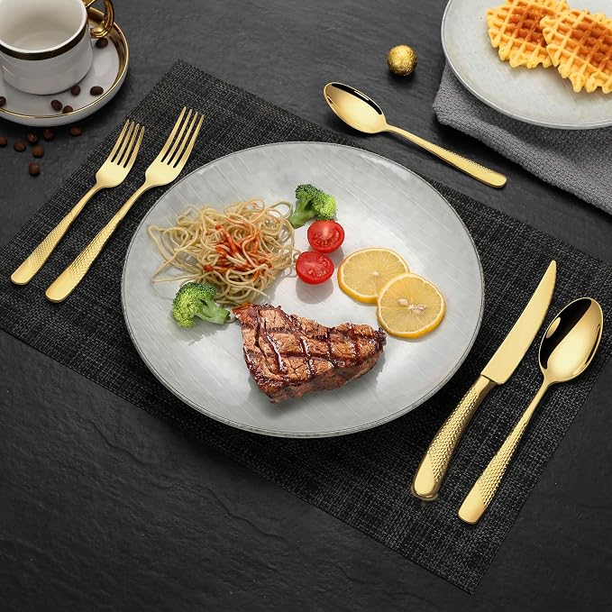 30-Piece Hammered Gold Silverware Set - Image 6