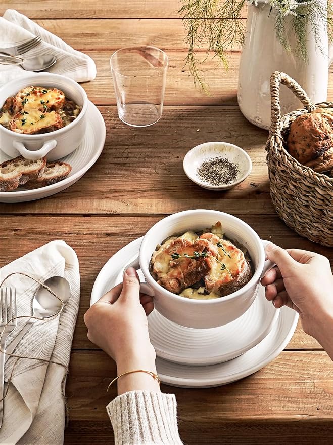 LE TAUCI Soup Bowls with Handles - 22 oz Lead-Free Ceramic French Onion Crocks - Image 6