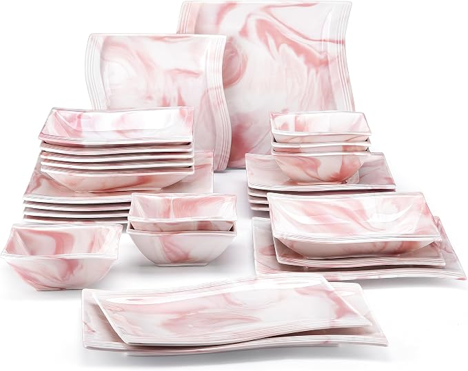 MALACASA Plates and Bowls Sets, 26 Pieces Pink Dinnerware Sets by MALACASA