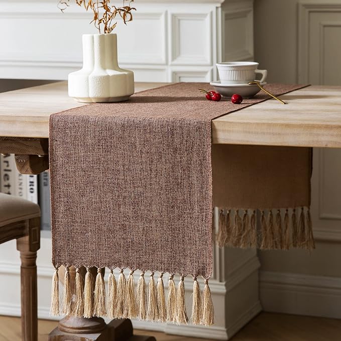Brown Table Runners 36 Inches Long, Burlap Linen Style Rustic Farmhouse Table by ZEEMARTONLINE