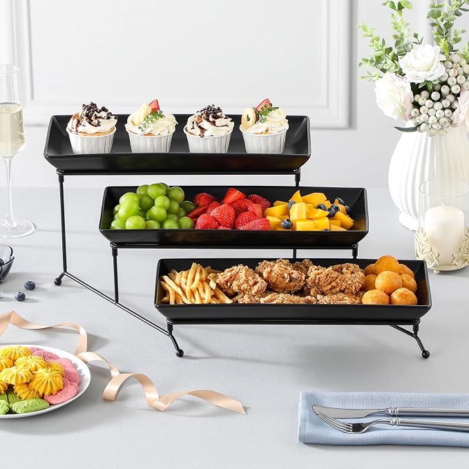 MALACASA 3 Tier Serving Trays for Party, Stoneware Serving Platters and Trays - Image 7