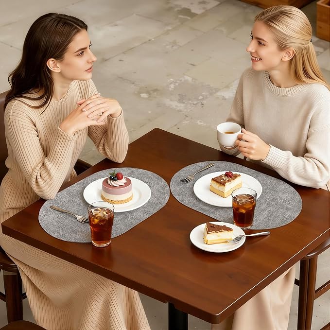 Placemats Set of 8, 11.8 x 17 Inch, Light Grey | Heat Resistant Oval Faux - Image 7