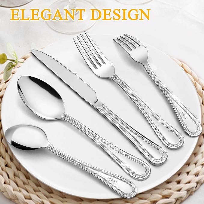 LIANYU Silverware Flatware Set for 10, 50-Piece Stainless Steel Cutlery Set - Image 3