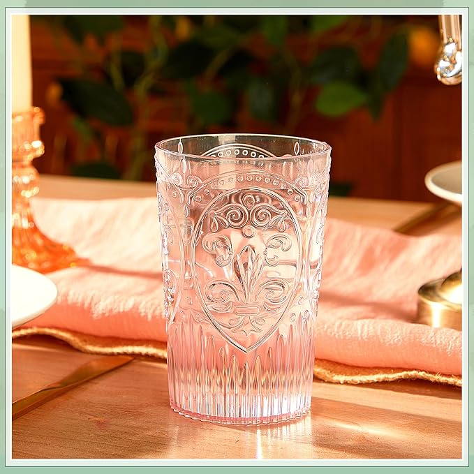 24 Pcs 16 oz Plastic Vintage Drinking Glasses Stemless Ribbed Highball Glasses - Image 4