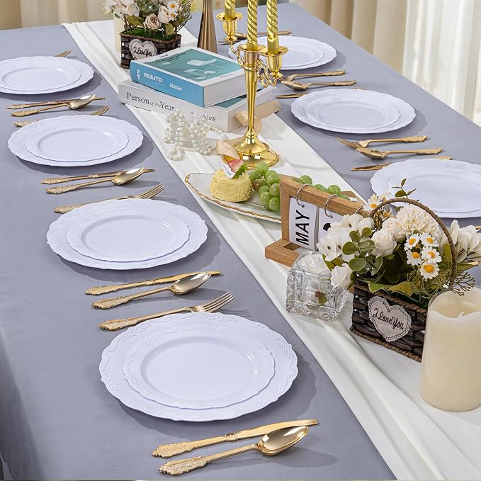 DaYammi 36PCS White Plastic Plates, Heavy Duty White Disposable Premium 7.5inch - Image 4