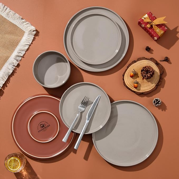 LIANYU 18 Piece Dinnerware Set for 6, Modern Style Stoneware Dinnerware Set | - Image 8