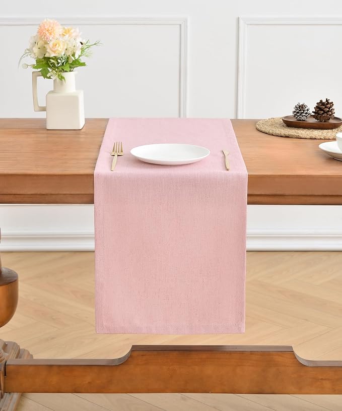 Wracra Linen Table Runner, Burlap Pink Table Runners 60 Inches Long | Rich - Image 5