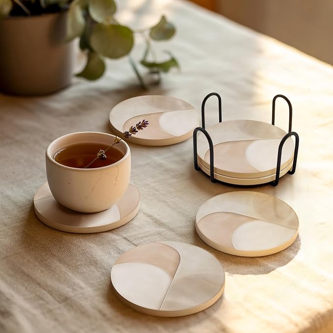 VEYRO Ceramic Coasters Set of 4 – Absorbent Stone Drink Coasters - Image 2