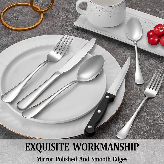 48 Pcs Silverware Set with Steak Knives - Image 4
