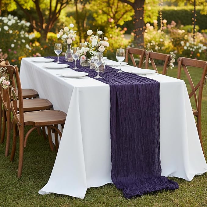 8 Pack Dark Purple Cheesecloth Table Runner 120 Inch Boho Wedding Decor | - Image 8