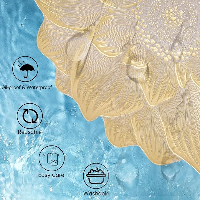 Gold Placemats Set of 6, Creative 3D Flower Placemats Waterproof Oil-Proof | - Image 5