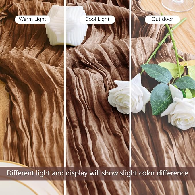 Cheesecloth Table Runner 10FT 2Pcs Brown Boho Gauze Rustic Sheer Runners | - Image 5
