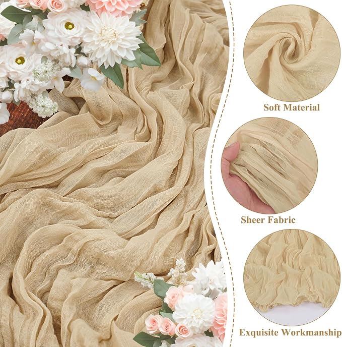 8 Pack Beige Cheesecloth Table Runner 10FT Long Boho Gauze Fabric Table Runner - Image 3