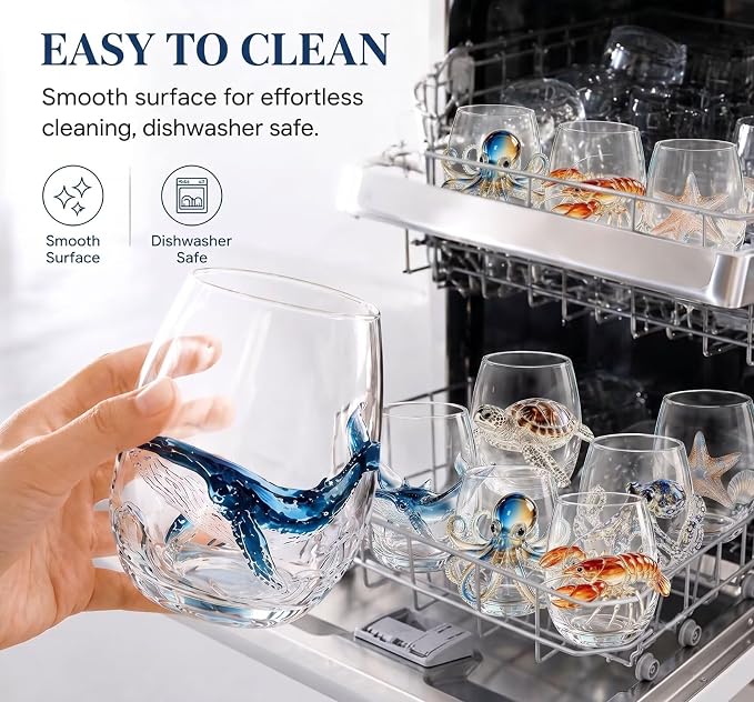 Blue Gold Octopus Artisanal Glassware, 3D Ocean Animal Tumbler | Handcrafted - Image 8