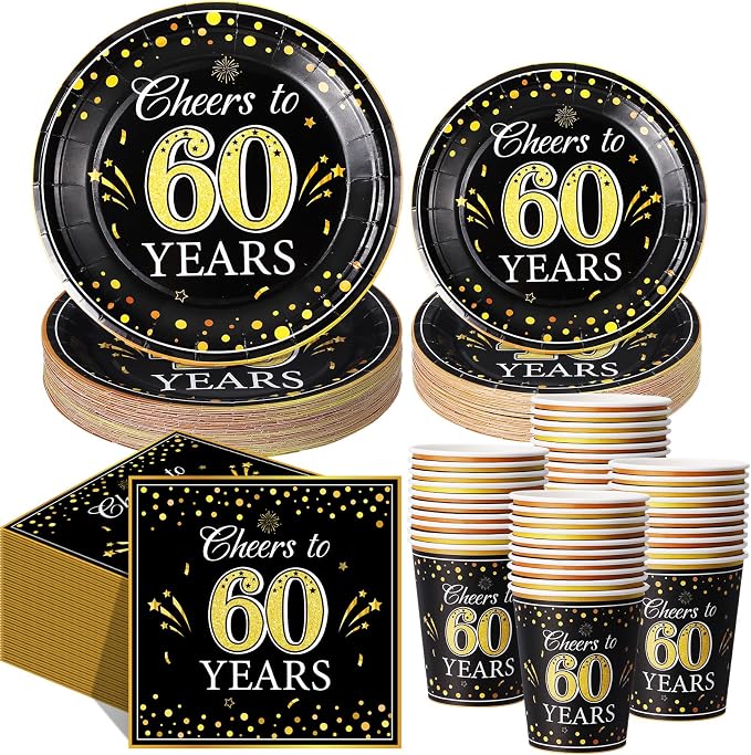 Pickmesh 250 Pcs 60th Birthday Party Supplies Decorations Serve 50 Black Gold by Pickmesh