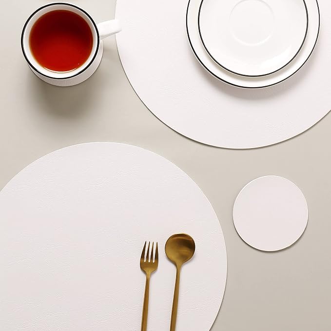 Set of 8 PU Leather Placemats, Waterproof Coffee Coasters, Kitchen Table Mats - Image 7