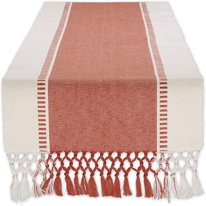 DII Dobby Stripe Table Runner, 13x72 Spice & Cream Background | Woven by DII