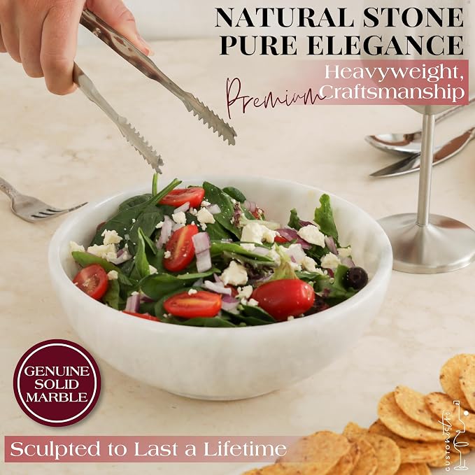 Gusto Nostro 8" Luxury White Marble Decorative Bowl - Image 6
