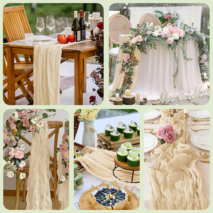 Cheesecloth Table Runner Sand 10FT Boho Gauze Runner, 6 Pack | 120 Inch Cheese - Image 7